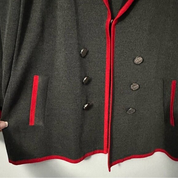 Misook Knit Blazer Jacket Gray Red Trim Open Front Career Chic Size Medium - Picture 4 of 11